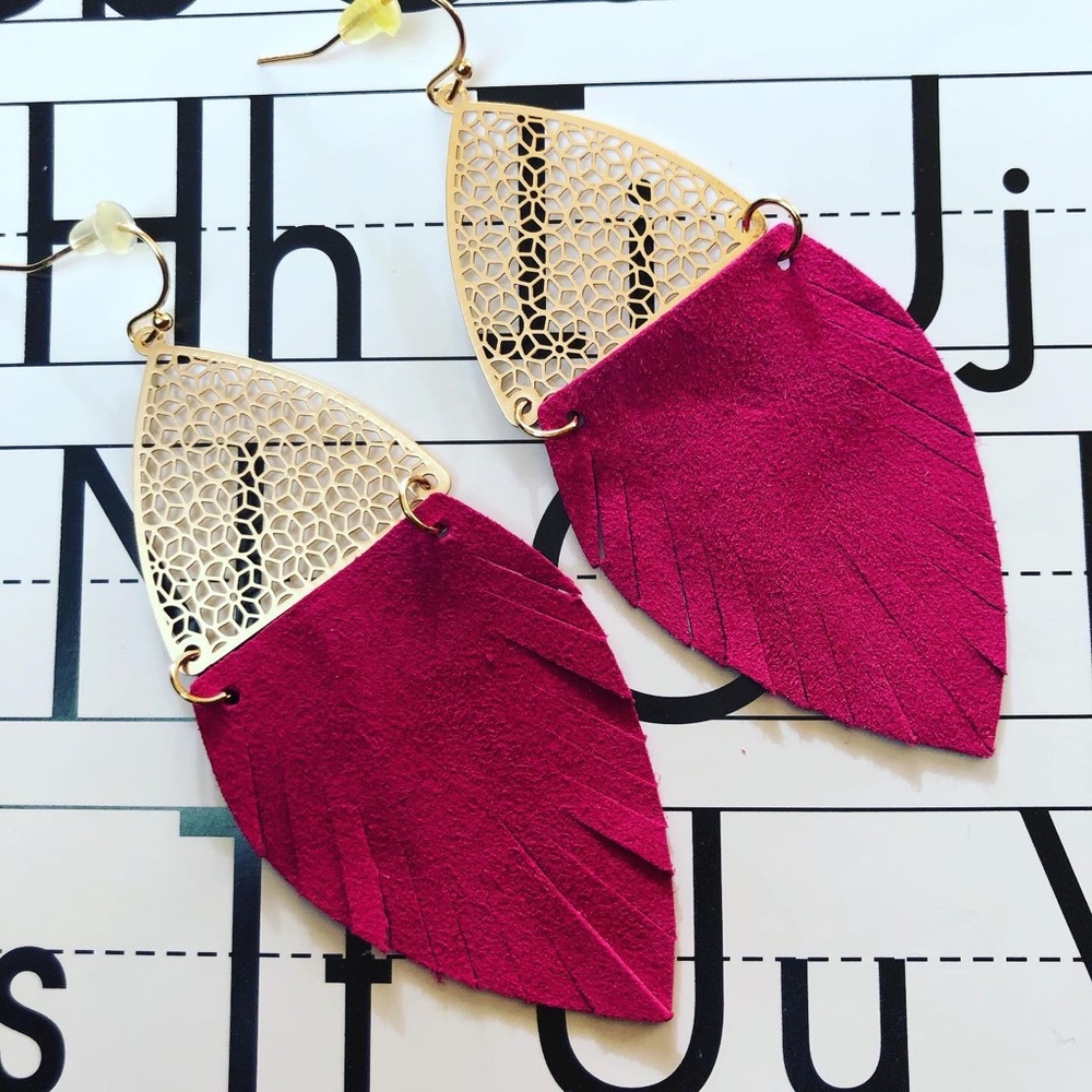 Half Fringe Leather Earrings